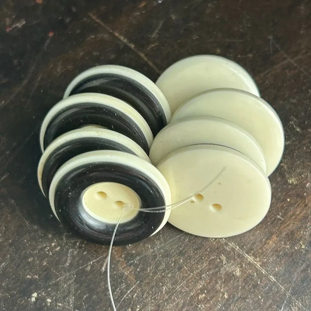 Vintage 8 Cream and Black Round Buttons